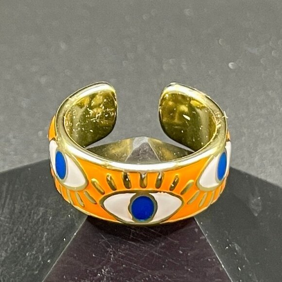 Evil Eye Enamel and Copper Adjustable Ring #1209 ORANGE - Picture 9 of 11